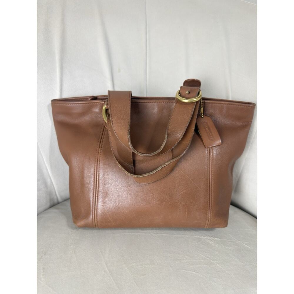 Vintage COACH Brown Leather Waverly Tote Bag Zip Closure 4133 90s USA 12.5x9 - Picture 4 of 16